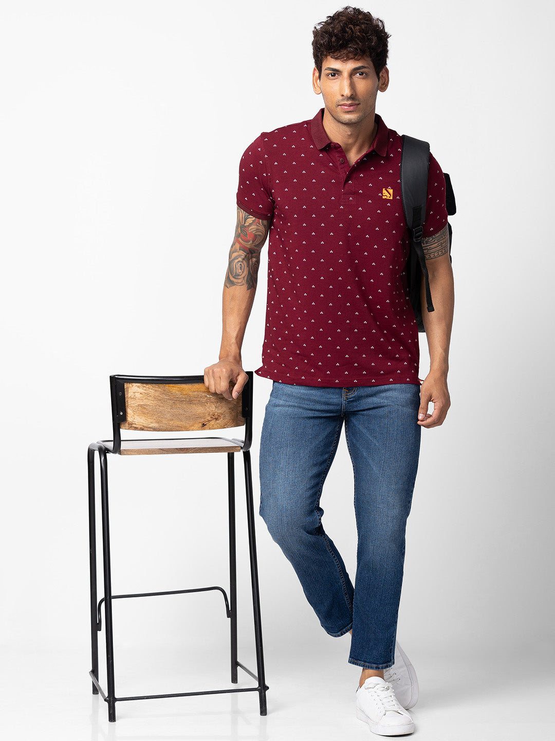 Spykar Men Wine Cotton Regular Fit Half Sleeve Plain Polo T-Shirt