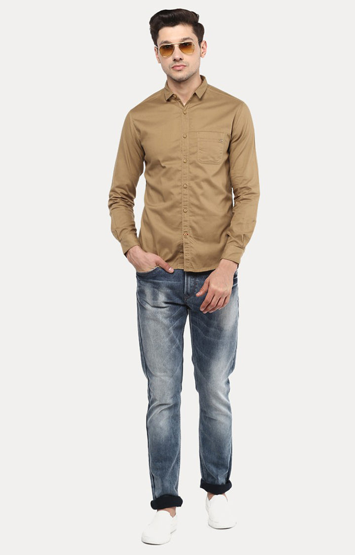 Spykar Men'S Brown Cotton Solid Casual Shirts