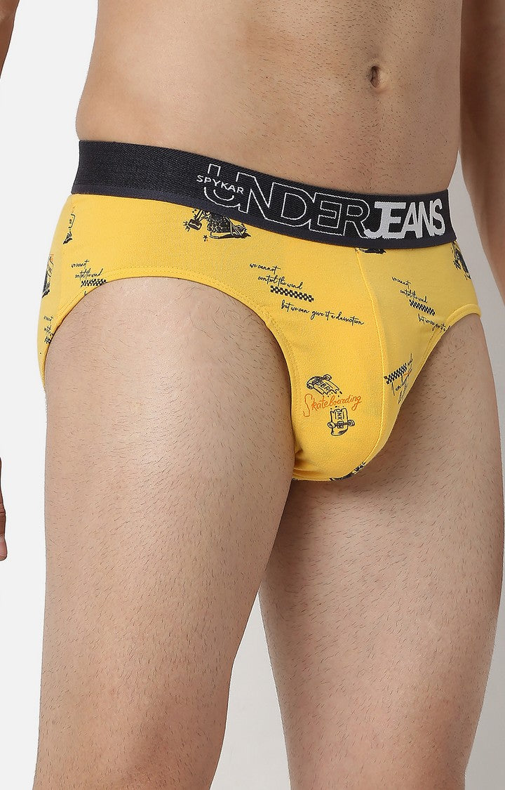 Underjeans By Spykar Men Premium Cotton Blend Yellow Brief
