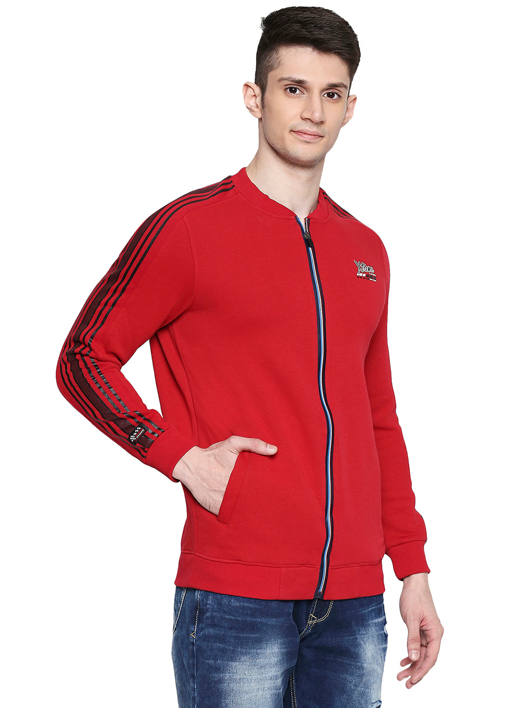 Spykar Cotton Blend Red Sweatshirt For Men