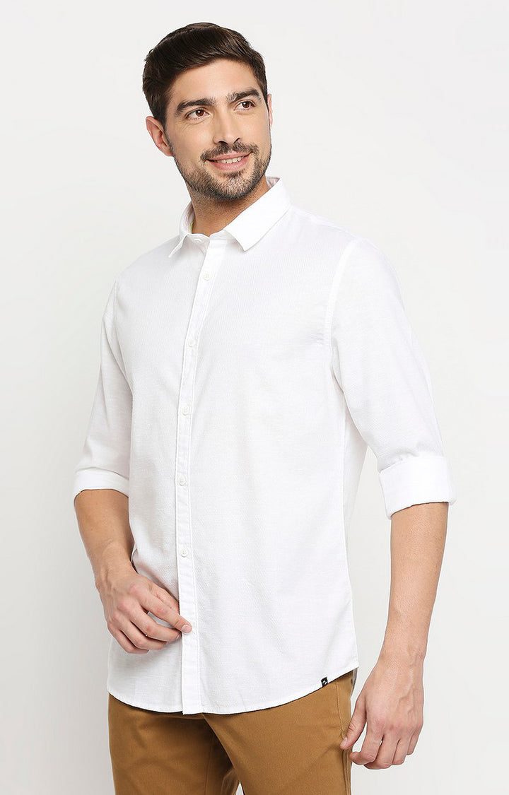 Spykar Men White Cotton Regular Fit Full Sleeve Casual Shirt