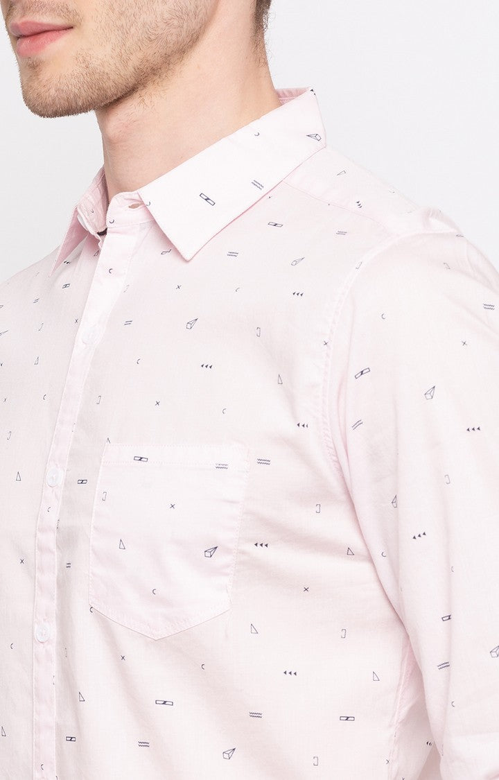 Spykar Men'S Pink Cotton Printed Casual Shirts