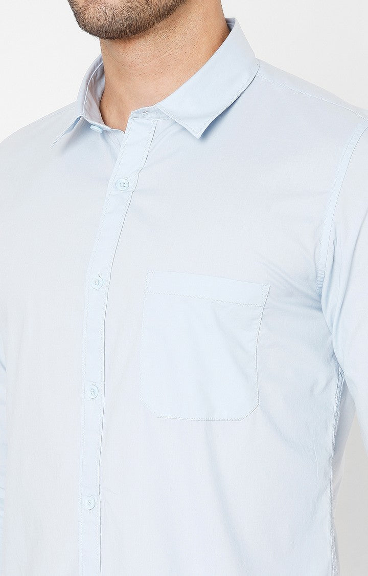 Spykar Blue Cotton Slim Fit Shirts For Men