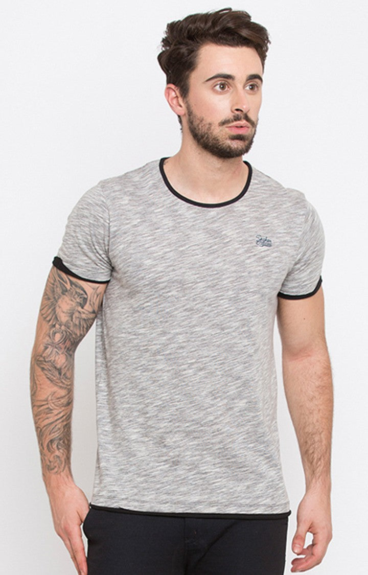 Spykar Grey Melange Slim Fit Men T-Shirts