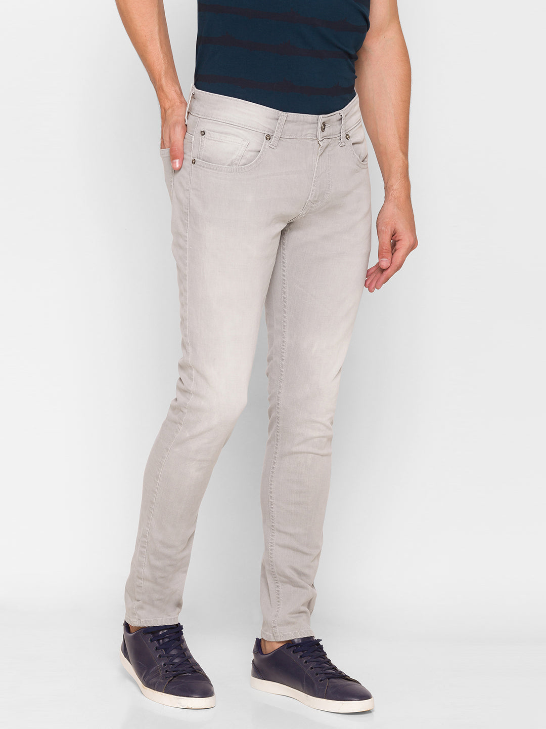 Spykar Grey Cotton Men Jeans (Super Skinny)