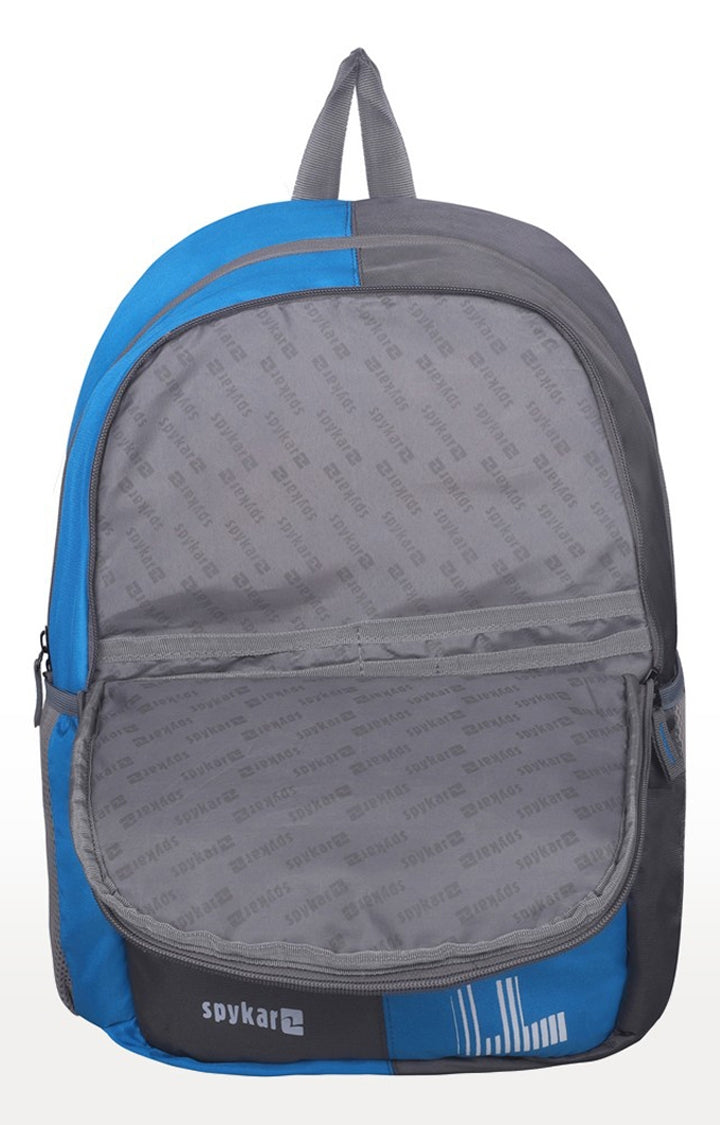 Spykar Grey and Blue Printed Backpack