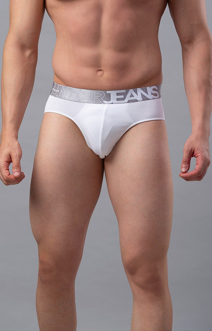 Underjeans By Spykar White Solid Briefs For Men