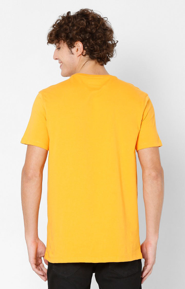 Spykar Men Yellow Cotton Slim Fit Round Neck T-Shirt