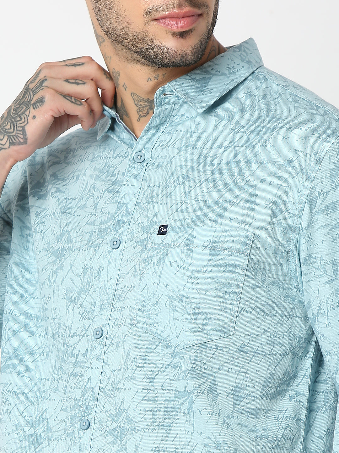 Spykar Men Aqua Cotton Slim Fit Printed Shirts