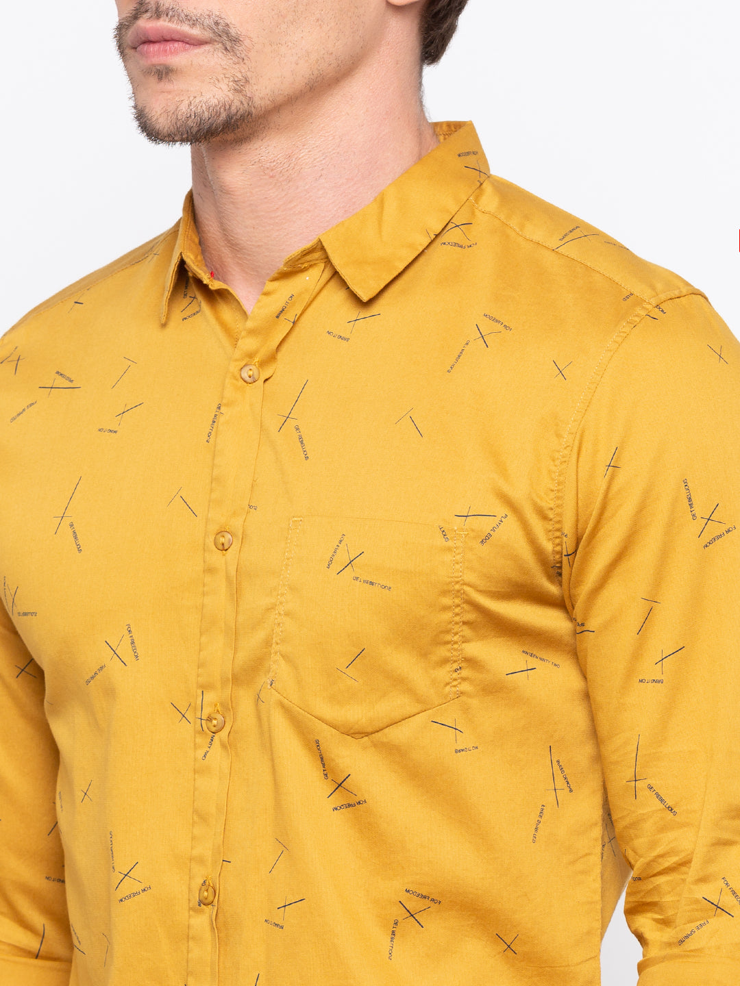 Spykar Yellow Cotton Slim Fit Shirts For Men