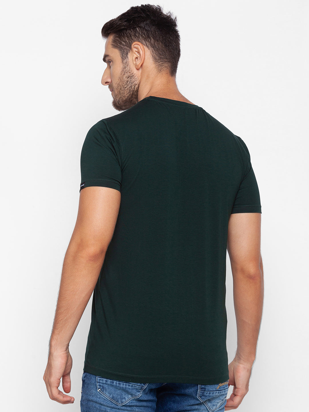 Spykar Men Green Cotton Slim Fit Round Neck T-Shirt