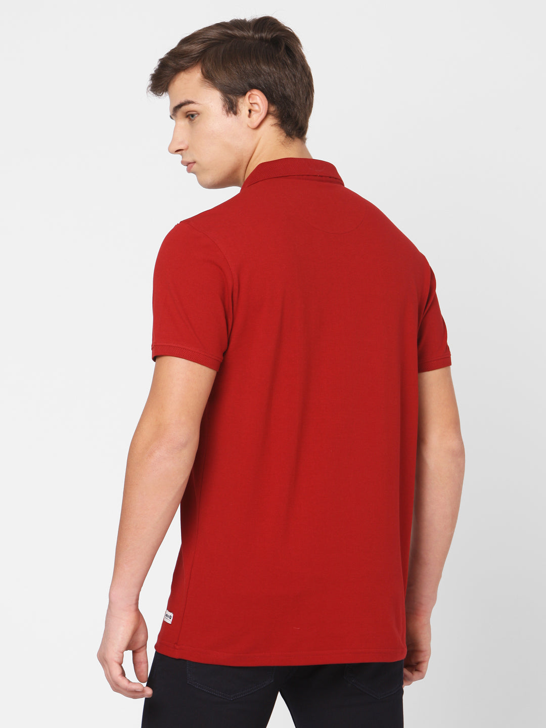 Spykar Men Red Cotton Slim Fit Polo T-Shirt