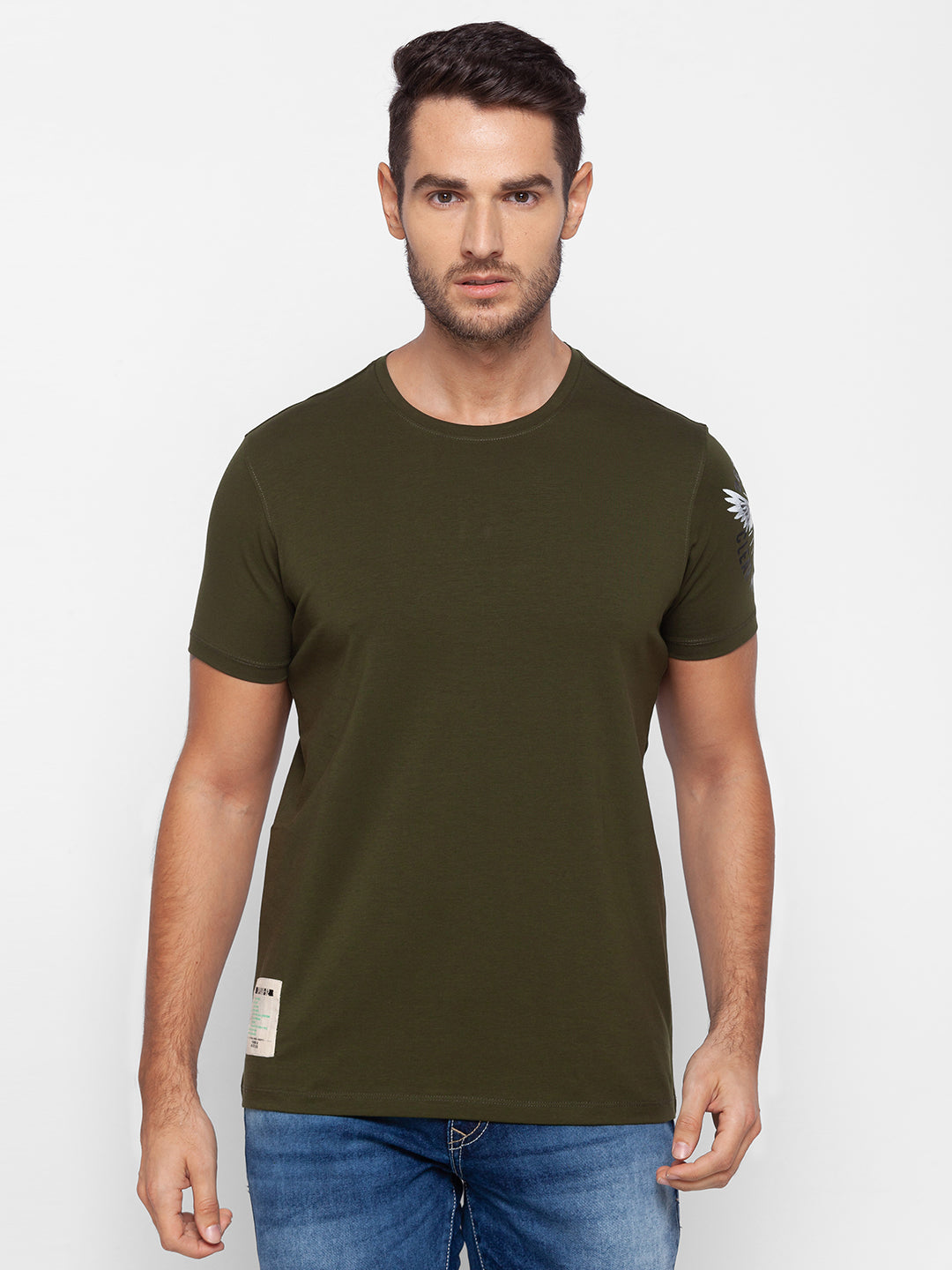 Spykar Green Cotton Men T-Shirt