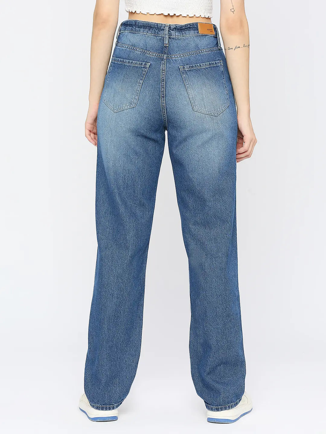 Spykar Women Mid Blue Cotton Straight Fit - Clean Look High Rise Jeans-(Bella)