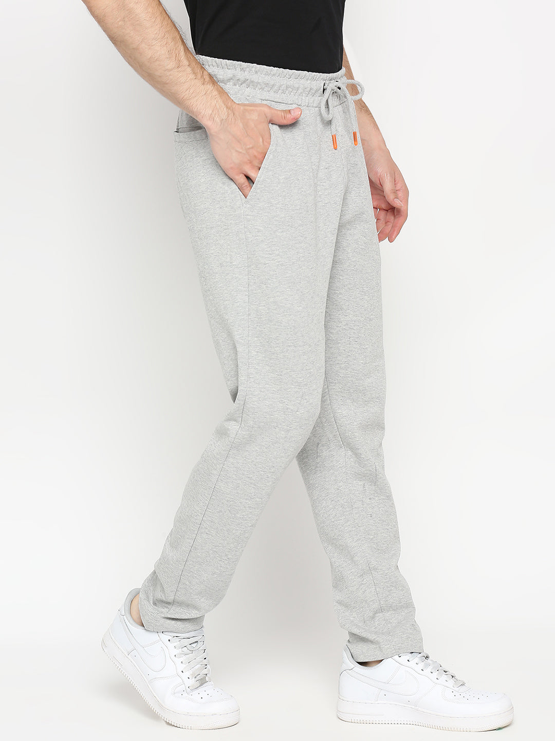 Men Cotton Blend Knitted Grey Trackpant - Underjeans by Spykar