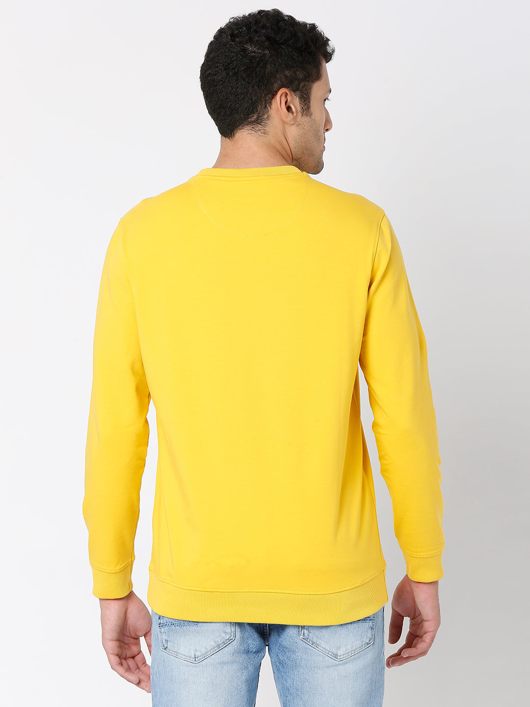 Spykar Men Mustard Cotton Full Sleeve Round Neck Sweatshirt