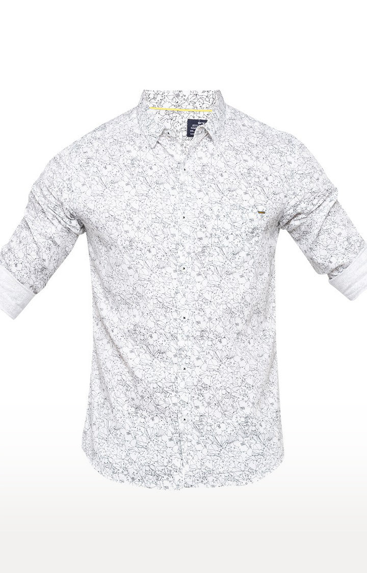 Spykar Men'S White Cotton Printed Casual Shirts