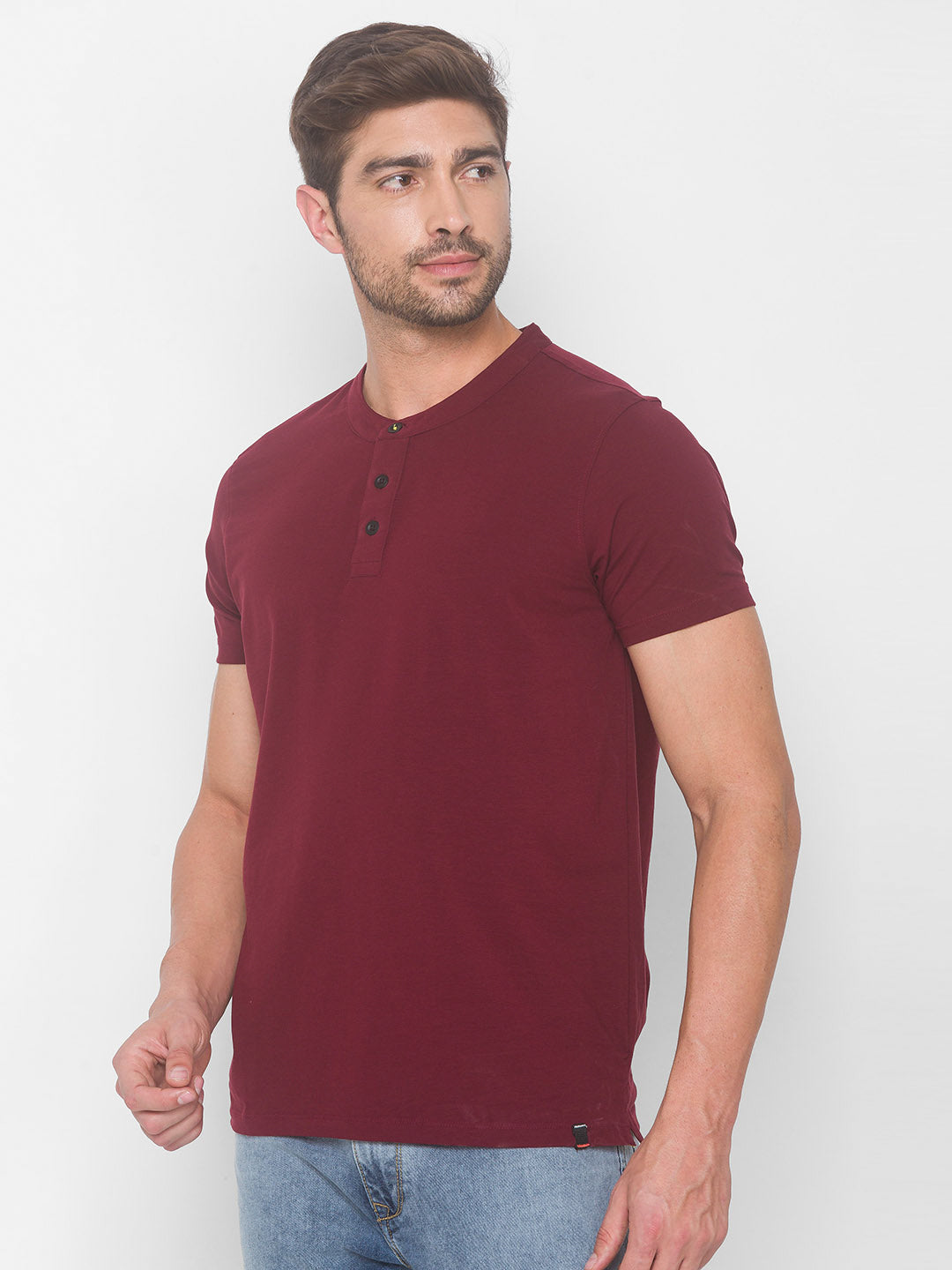 Spykar Men Red Cotton Slim Fit Round Neck T-Shirt