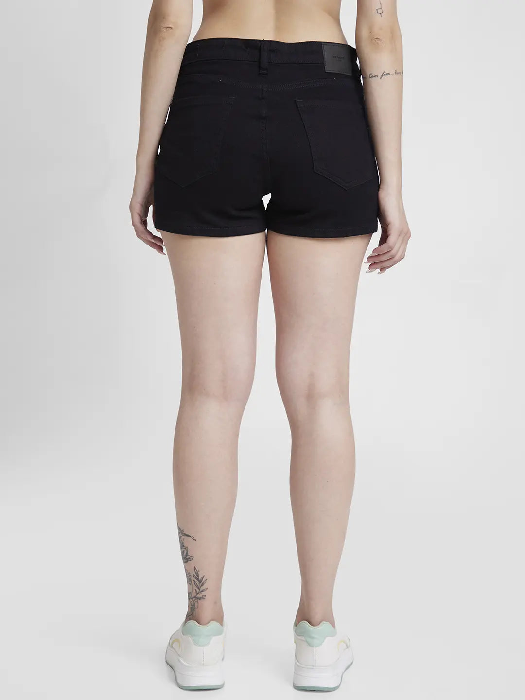 Buy Online|Spykar Women Black Cotton Slim Fit Above Knee Length Denim Shorts