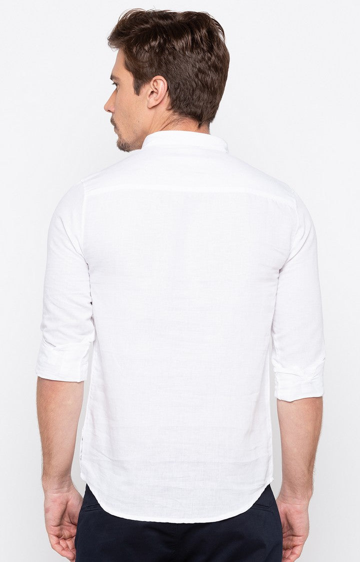 Spykar Men'S White Cotton Melange Casual Shirts