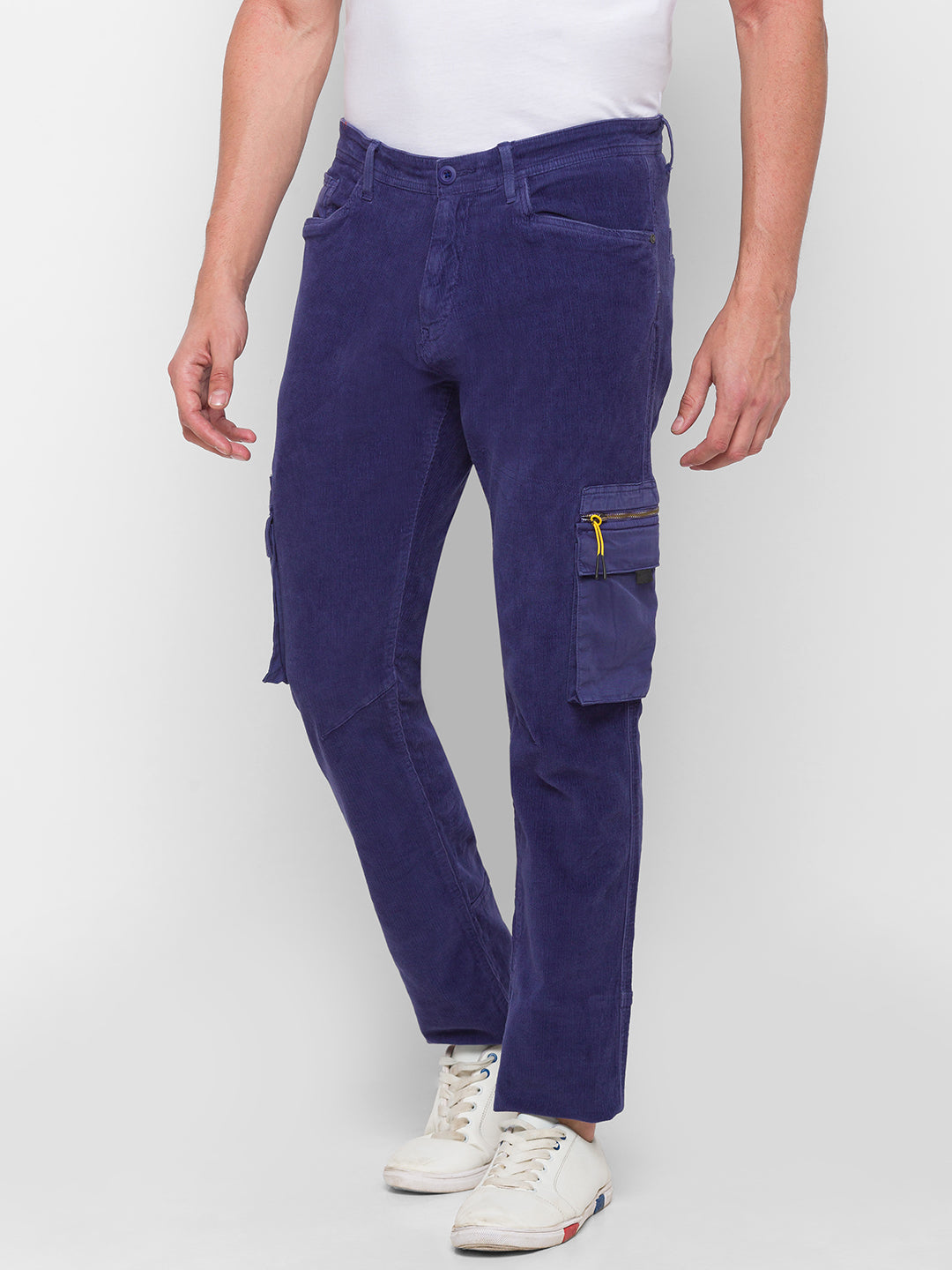 Spykar Men Blue Cotton Slim Fit Casual Trouser