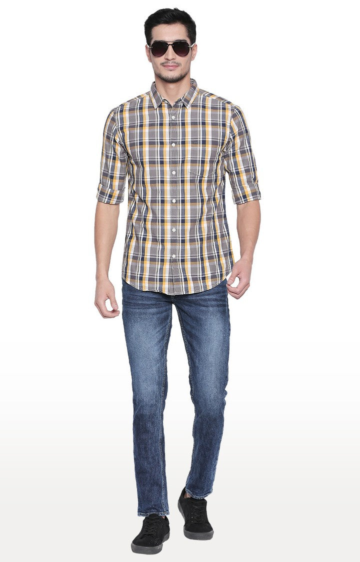 Spykar Men'S Grey Cotton Checked Casual Shirts