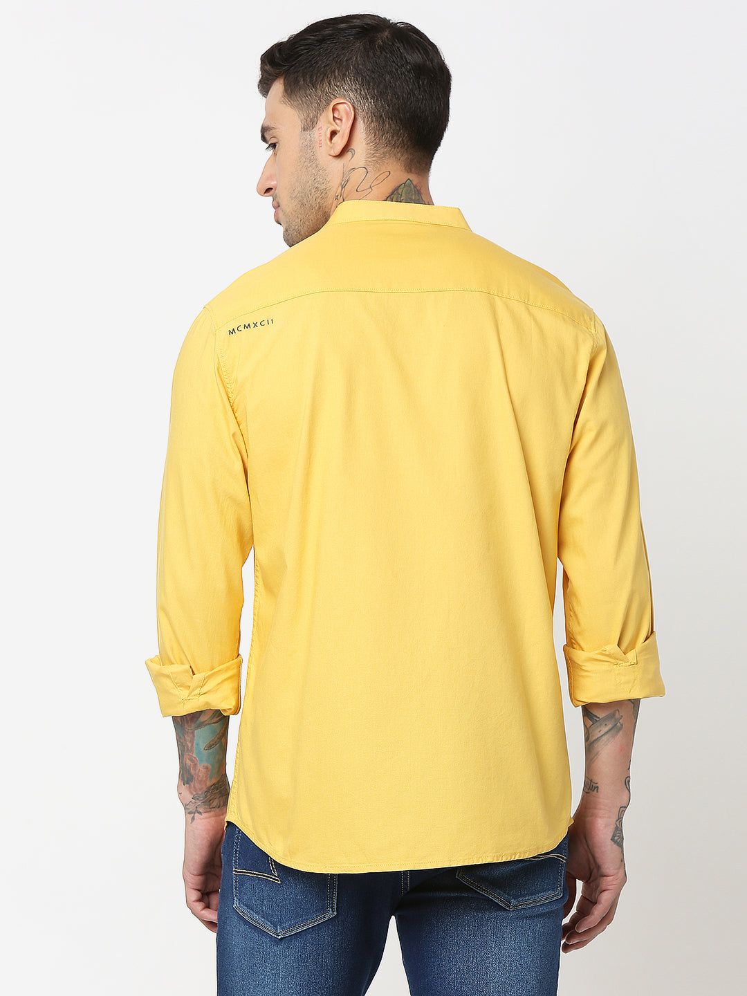 Spykar Men Chrome Yellow Cotton Slim Fit Plain Shirts