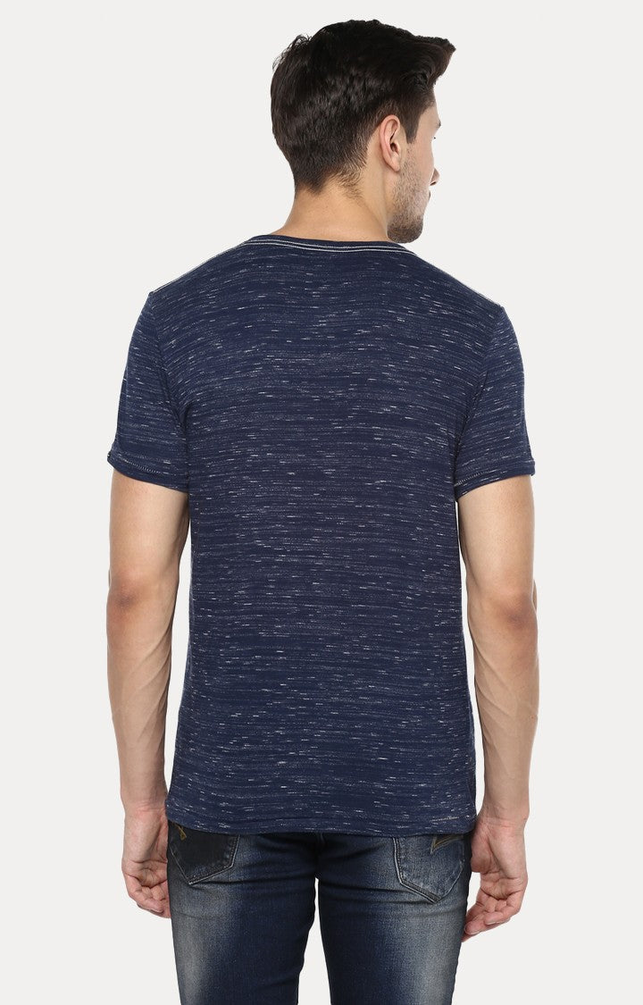 Spykar Blue Printed Slim Fit Men T-Shirts