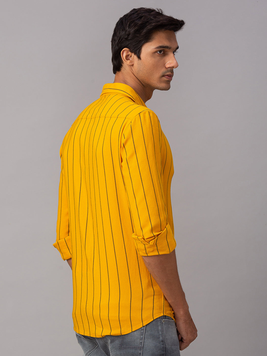 Spykar Men Yellow Cotton Slim Fit Shirt