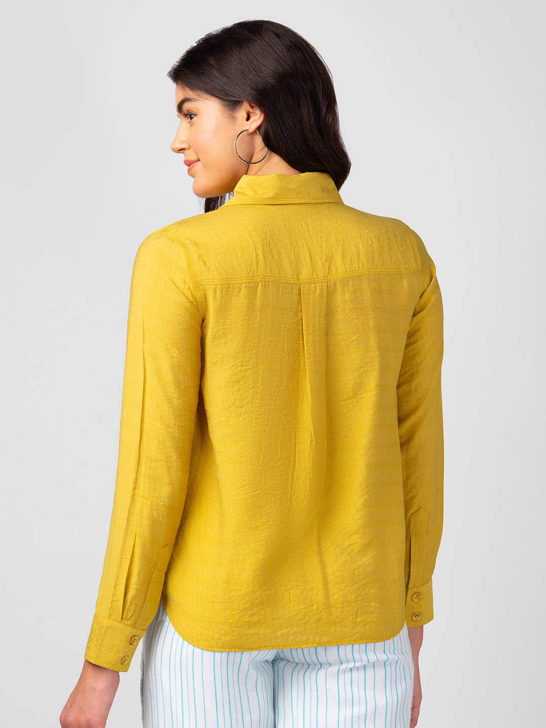 Spykar Women Mustard Polyester Regular Fit Plain Shirts