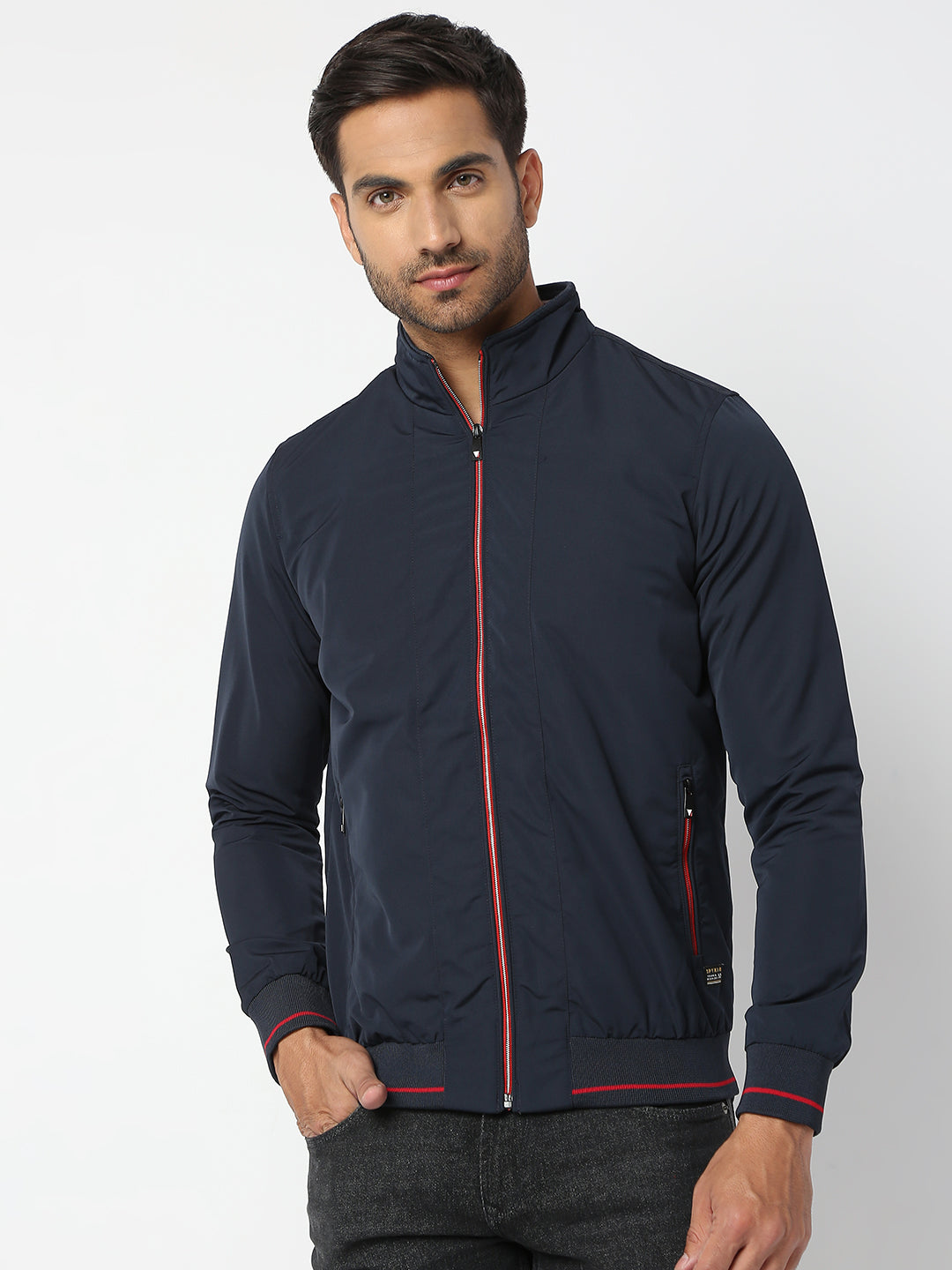 Spykar Men Navy Blue Nylon Regular Fit Jacket