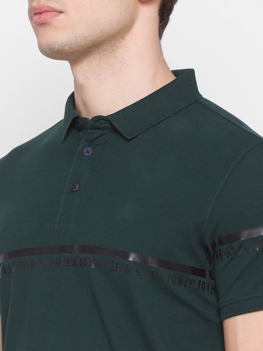 Spykar Men Green Cotton Slim Fit Polo T-Shirt