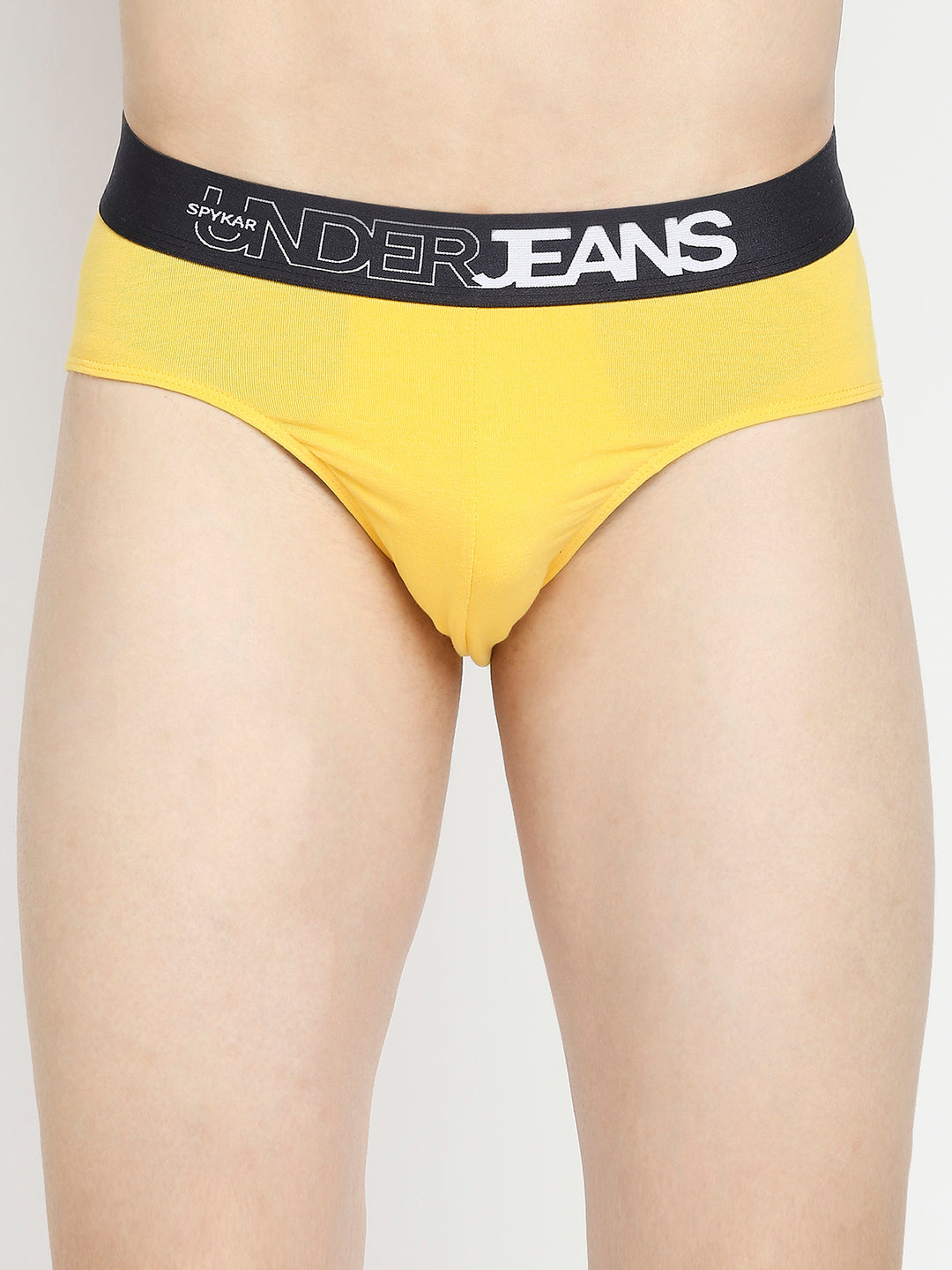 Men Premium Yellow & Black Cotton Blend Brief - Pack Of 2- Underjeans By Spykar