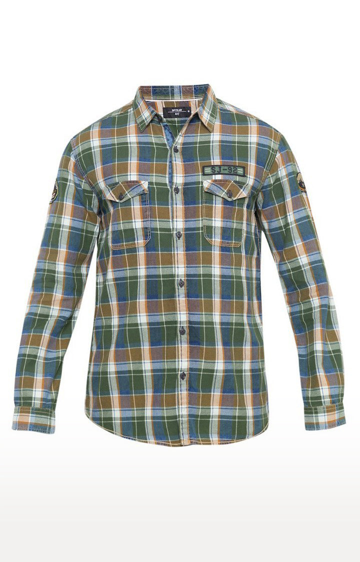 Spykar Men'S Green Cotton Checked Casual Shirts