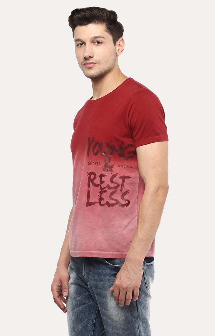 Spykar Red Slim Fit Men T-Shirts