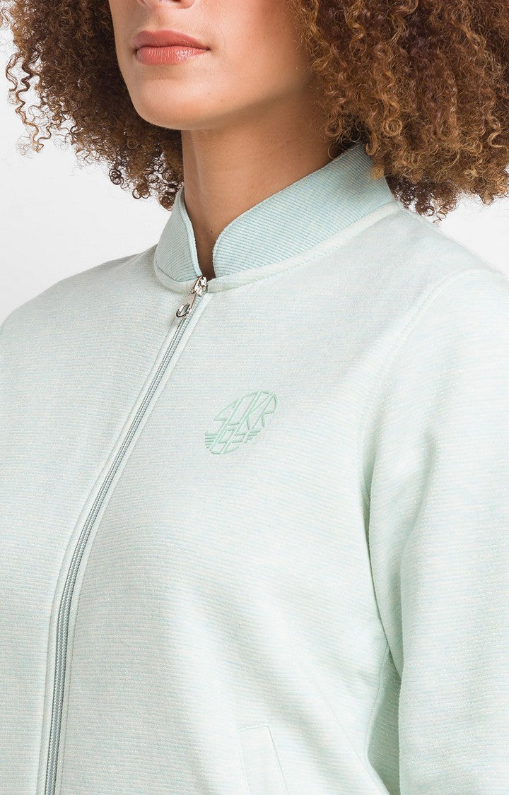 Spykar Sea Green Cotton Blend Full Sleeve High Neck Sweatshirts For Women