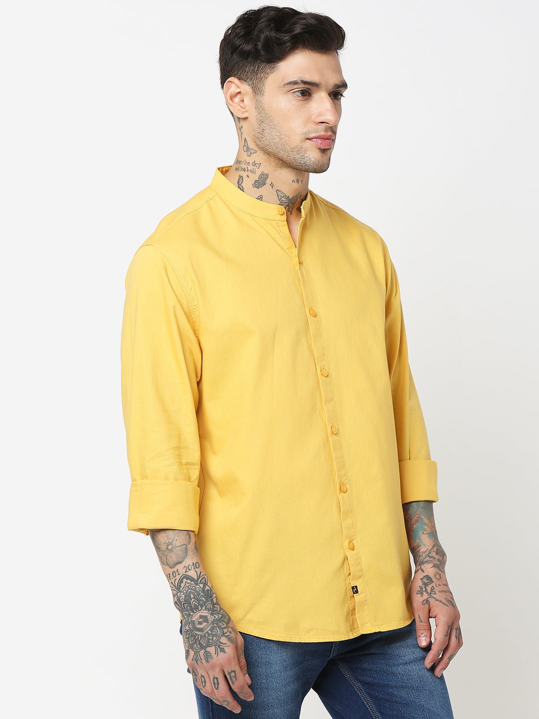 Spykar Men Chrome Yellow Cotton Slim Fit Plain Shirts