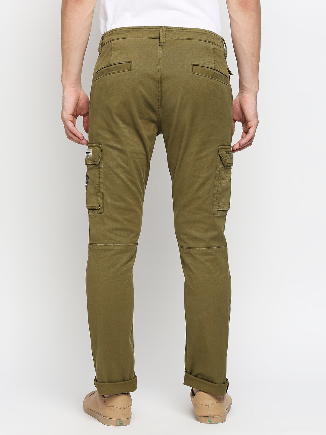 Spykar Men Military Green Solid Slim Mid-Rise Trousers