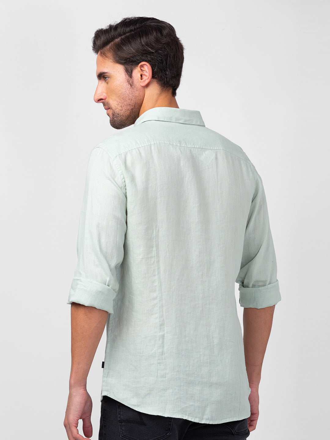 Spykar Men Pista Green Linen Regular Slim Fit Plain Shirt