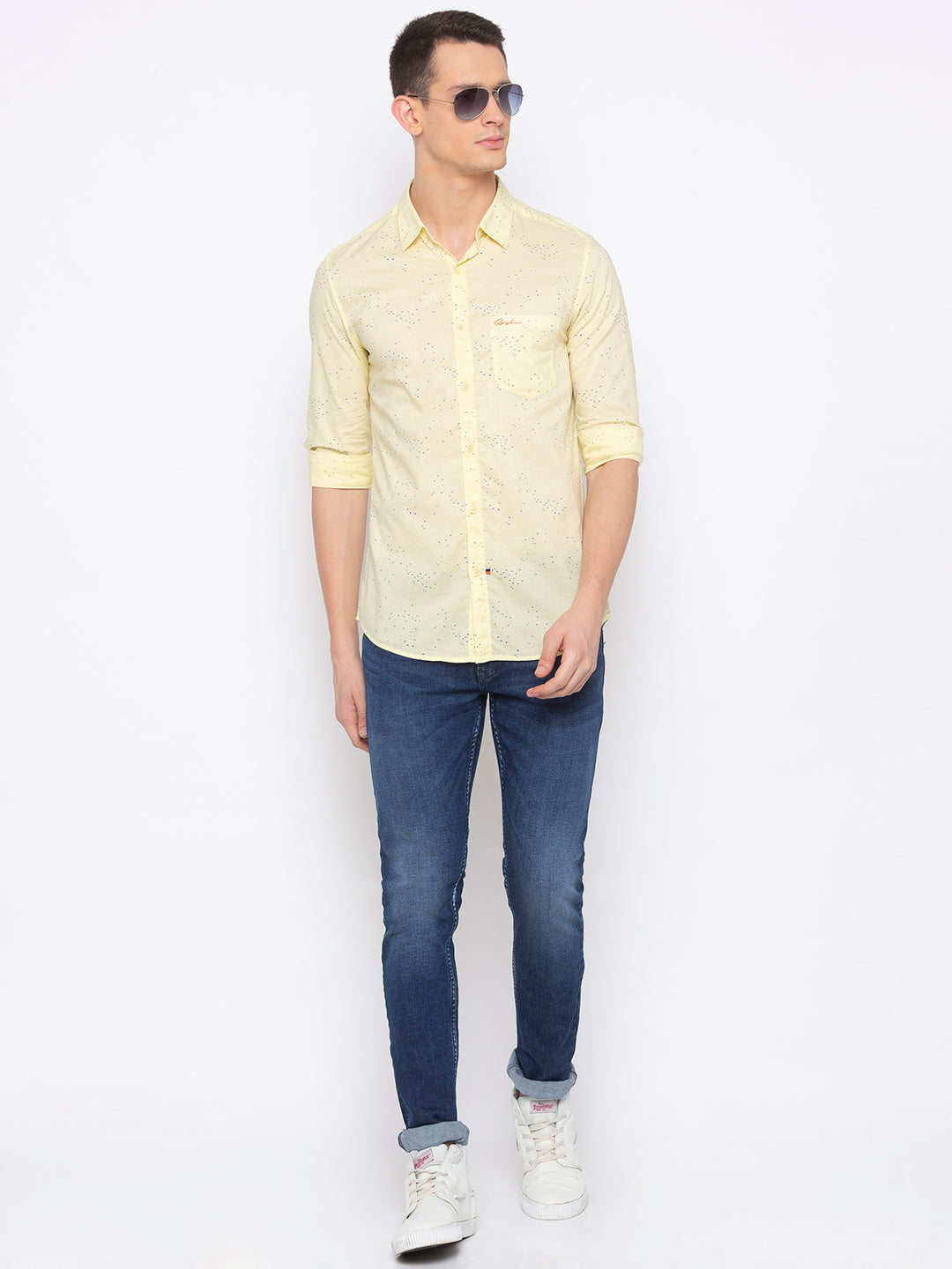 Spykar Men Lime Yellow Cotton Slim Fit Shirt