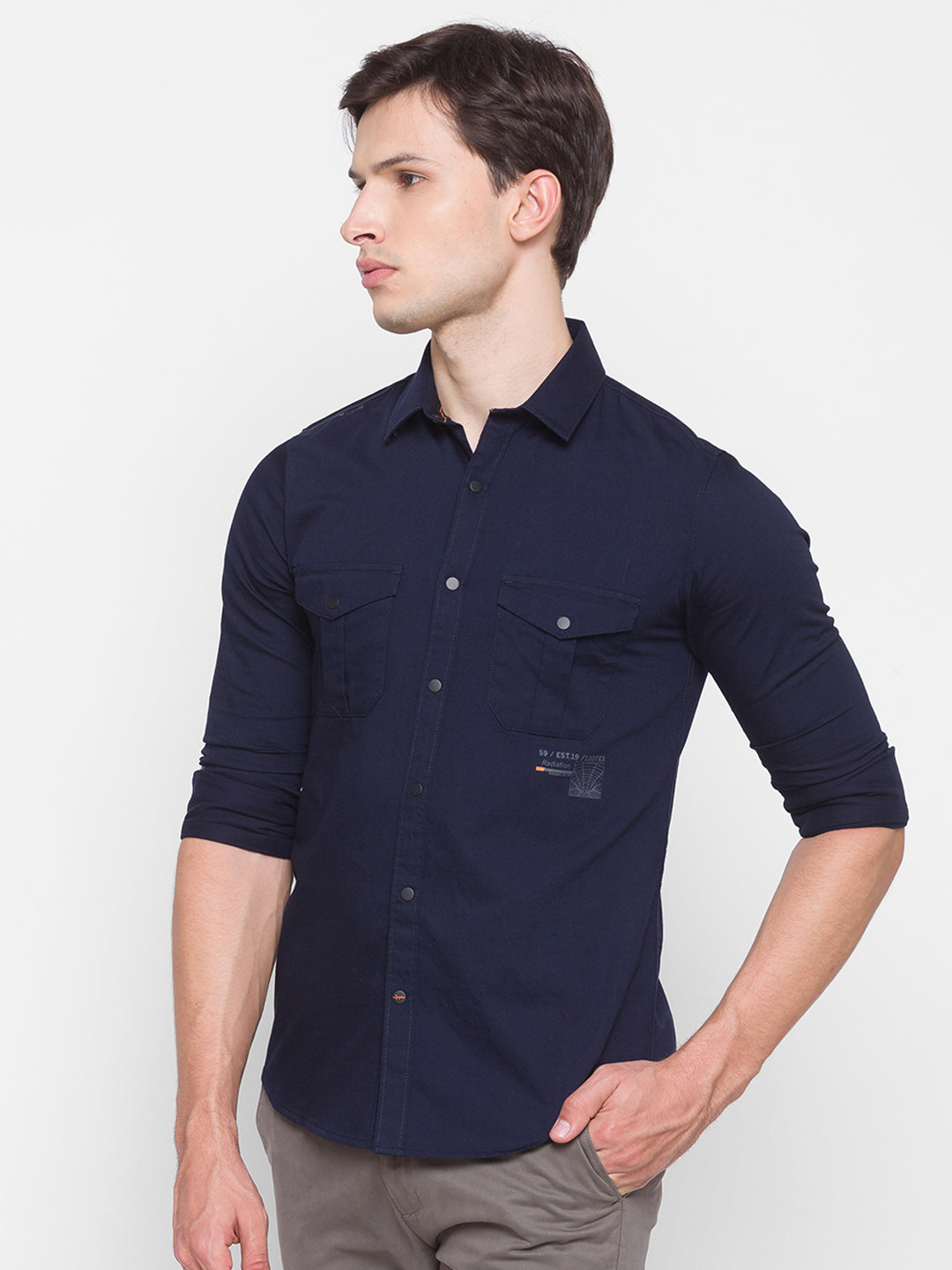 Spykar Slim Fit Blue Cotton Men Shirt