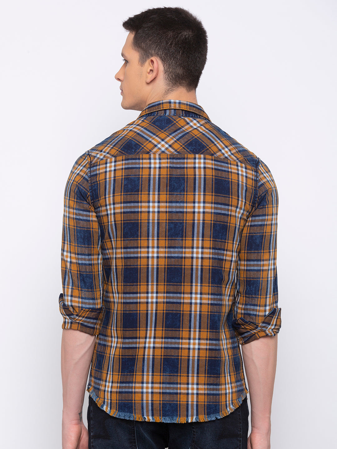 Spykar Men Mustard Checked Slim Fit Casual Shirt