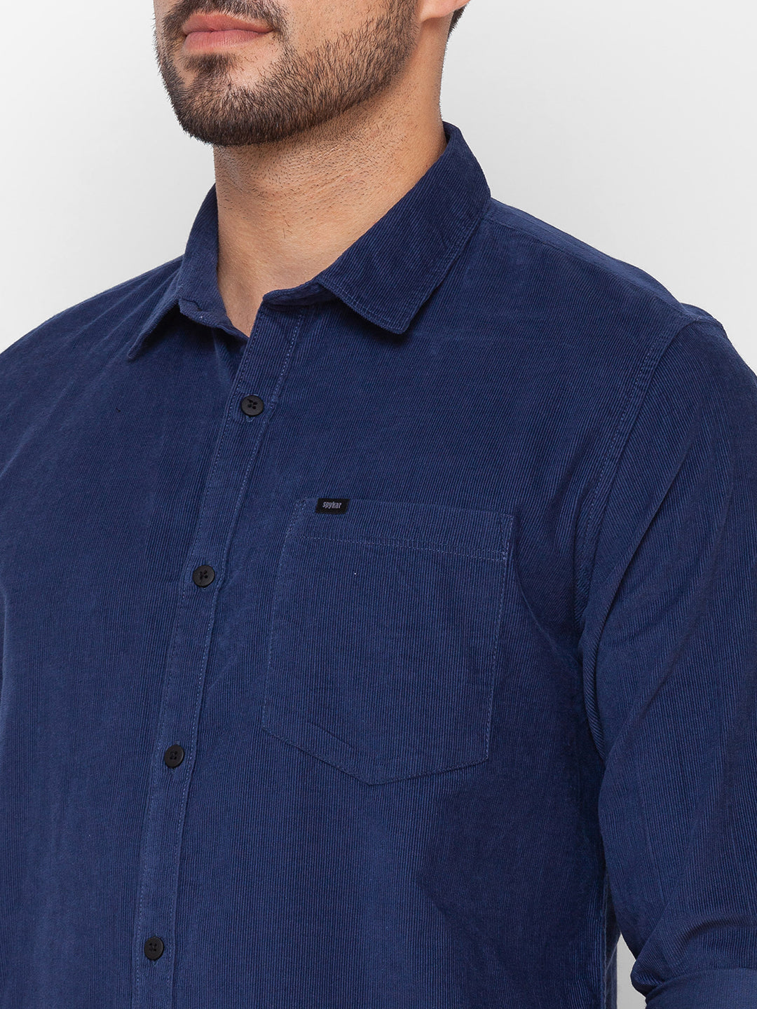 Spykar Indigo Blue Cotton Full Sleeve Plain Shirt For Men