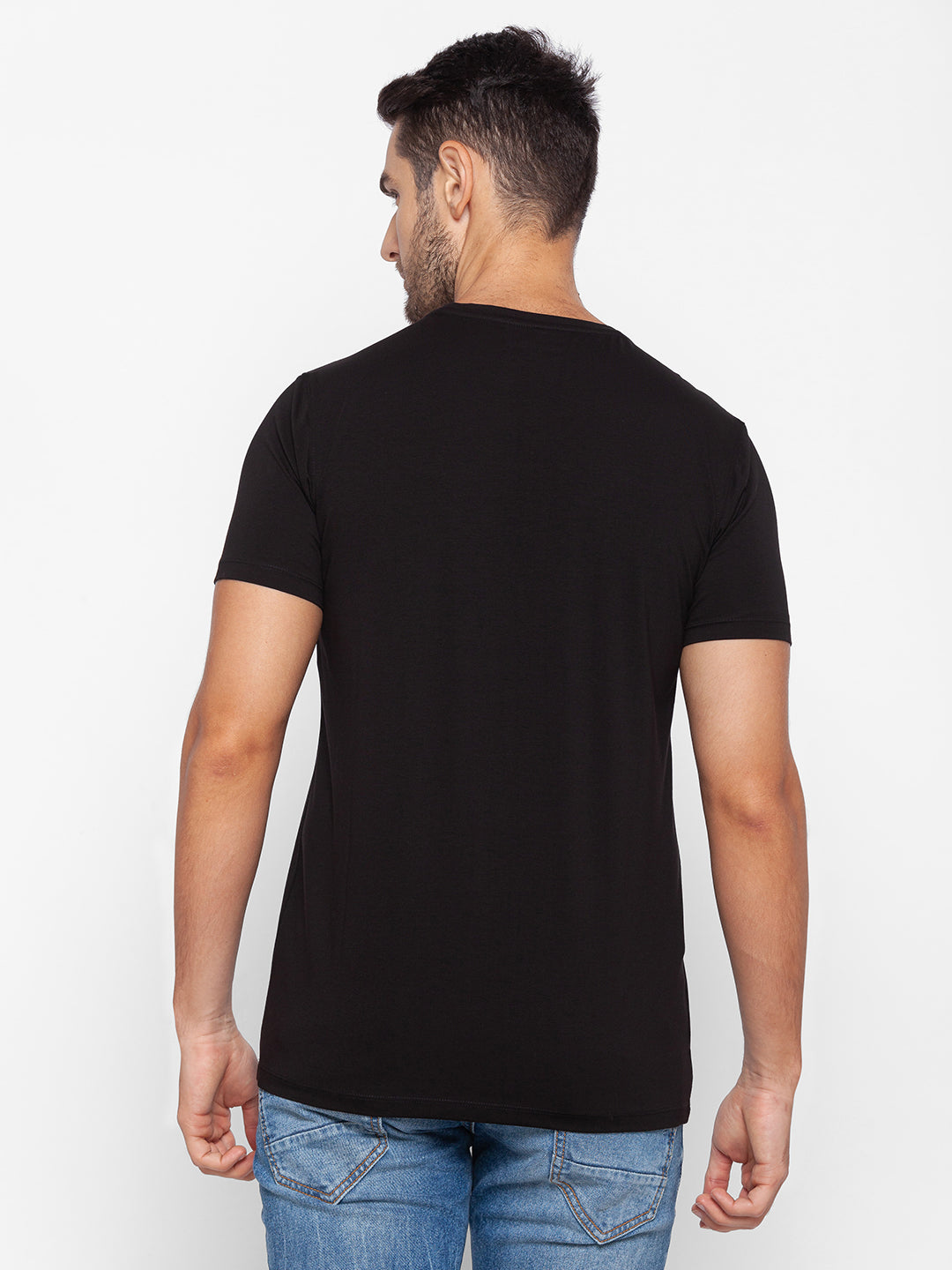 Spykar Men Black Cotton Slim Fit Round Neck T-Shirt