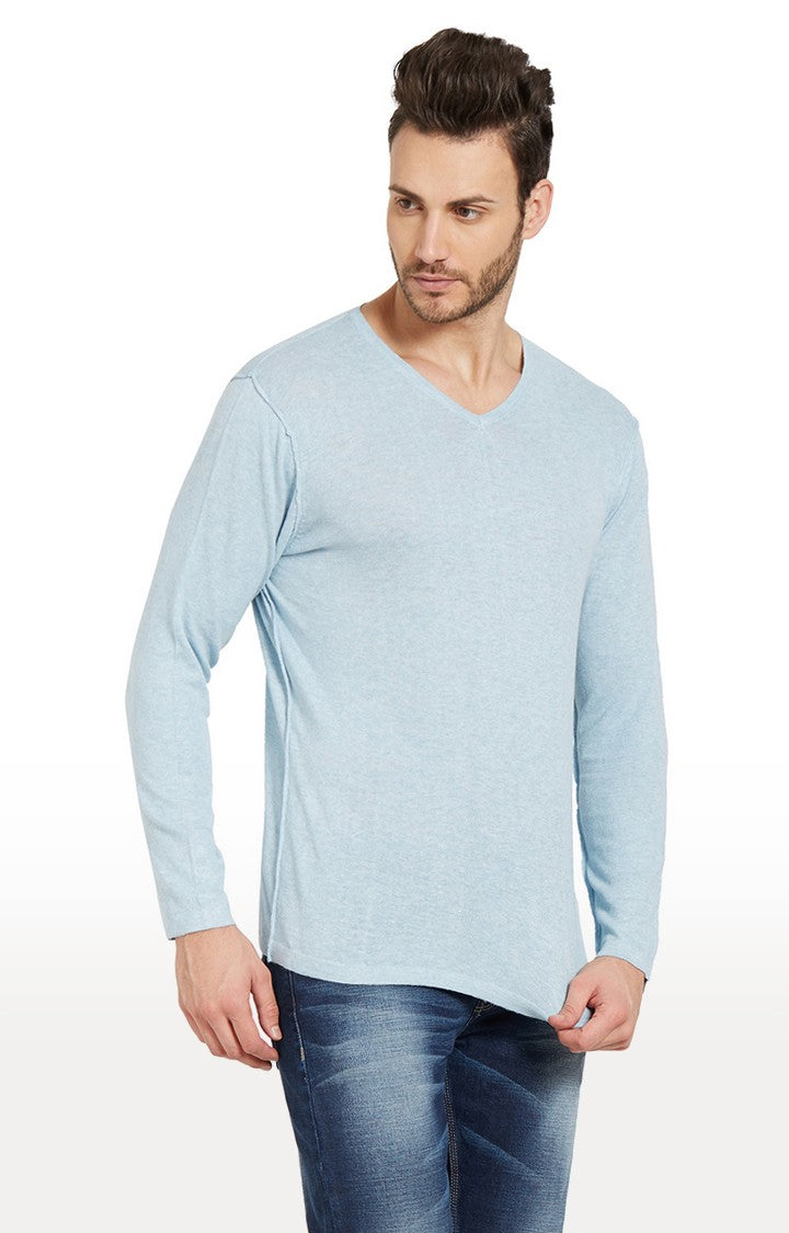 Spykar Sky Blue Melange Slim Fit Men T-Shirts