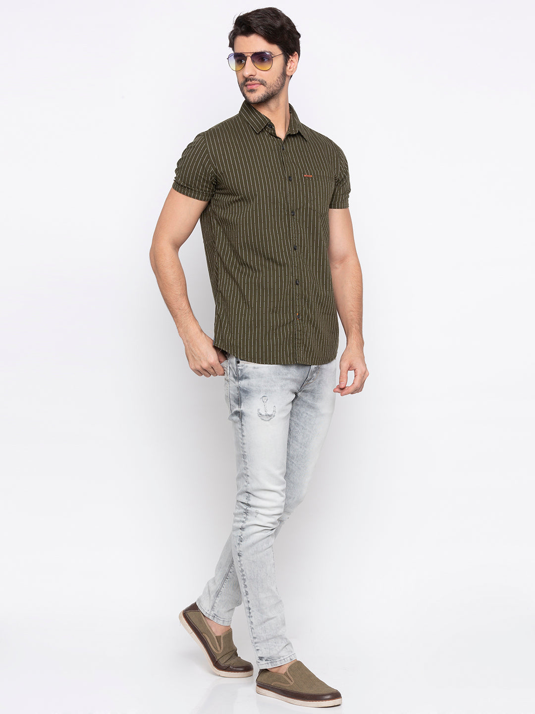 Spykar Men Green Cotton Casual Shirt