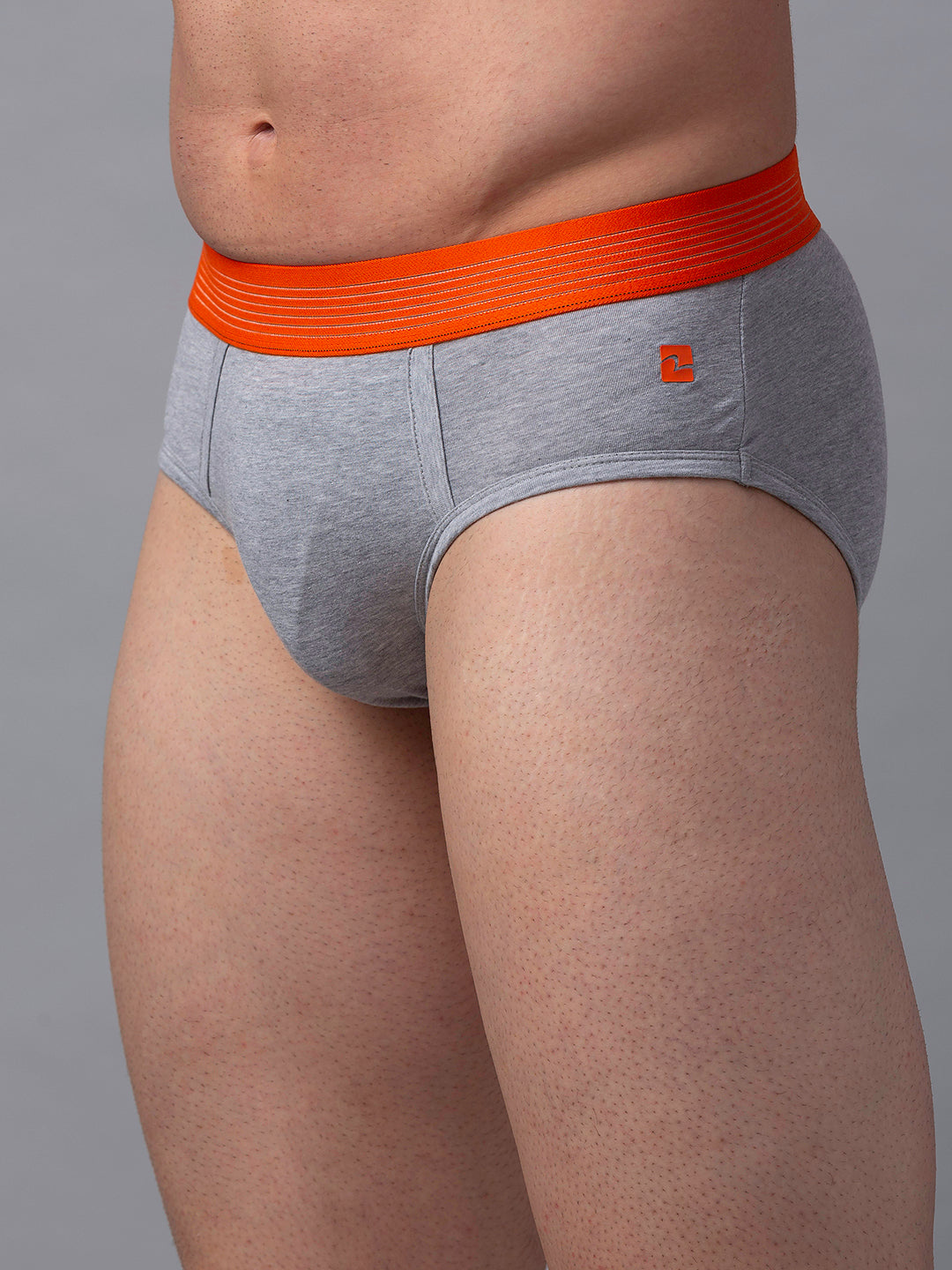 Men Premium Grey-Orange Cotton Blend Brief- UnderJeans by Spykar