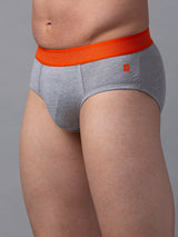 Men Premium Grey-Orange Cotton Blend Brief- Underjeans By Spykar