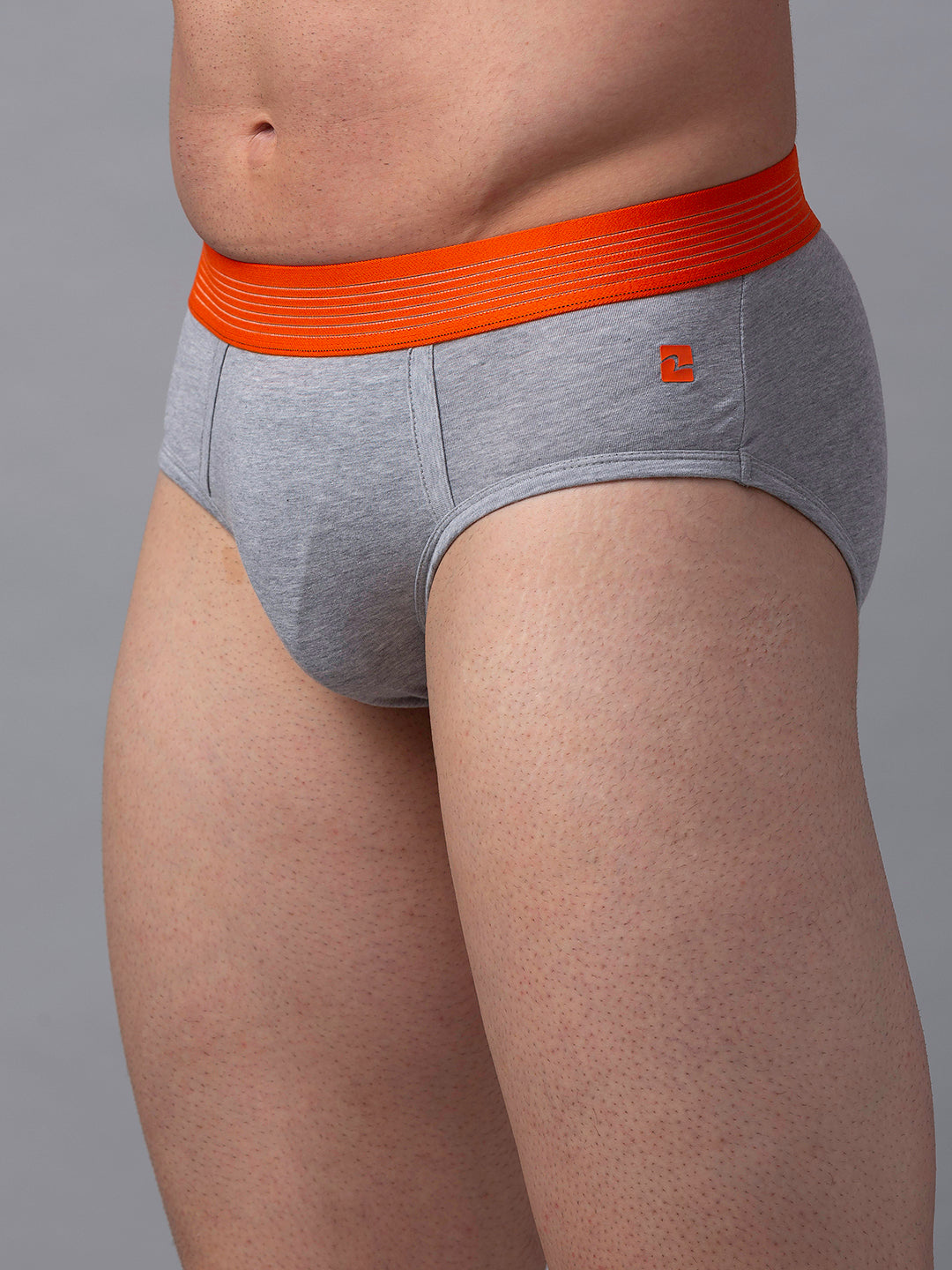 Men Premium Grey-Orange Cotton Blend Brief- Underjeans By Spykar