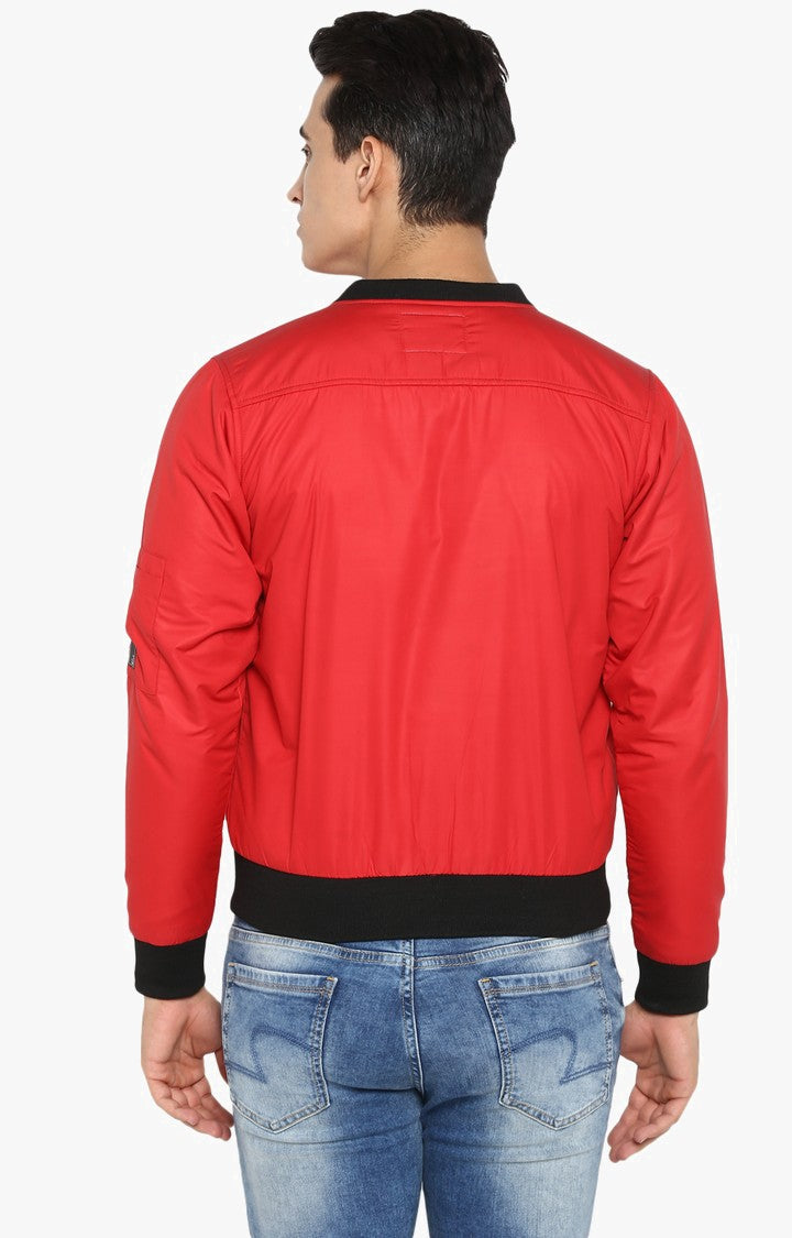 Spykar Men Red Solid Slim Fit Bomber Jacket